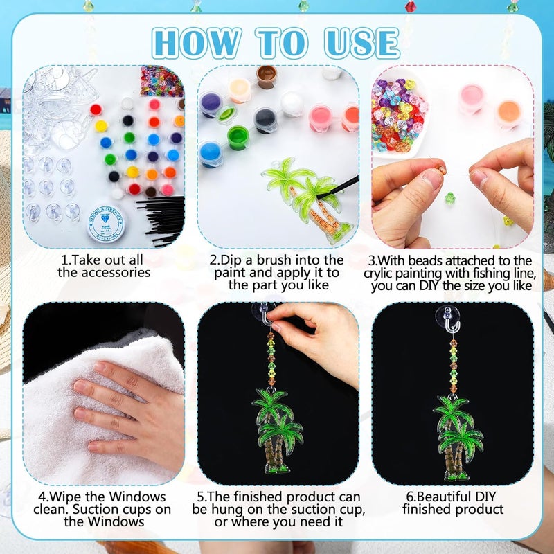 ياومياو Yaomiao 30 Sets Summer Suncatchers Window Art Kits DIY Flamingo Coconut Watermelon Swim Ring Suncatcher Craft Bulk Paint Your Own Window Ornaments for Home Class Birthday Party Favor Gift - Image 3