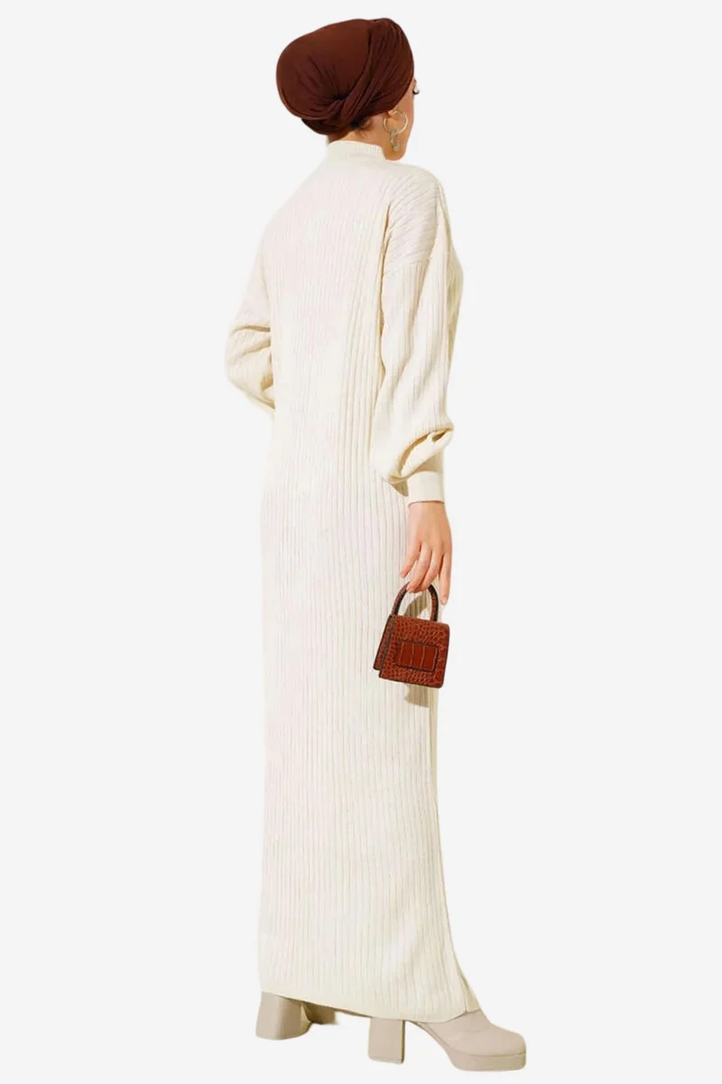 Big Dart Cream Natural BDART Maxi Turtleneck Ribbed Knit Dress for Women | Best Price UAE