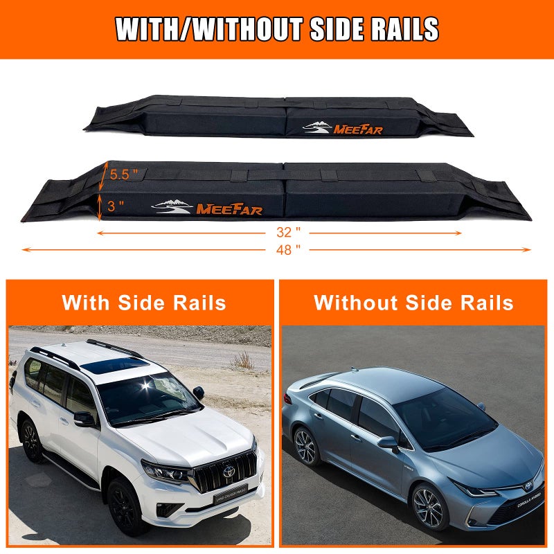 MeeFar Universal Car Soft Roof Rack Pads Luggage Carrier System for Kayak Surfboard SUP Canoe Include 2 Heavy Duty Tie Down Straps, 4 Tie Down Rope, 4 Quick Loop Strap and Storage Bag - Image 2