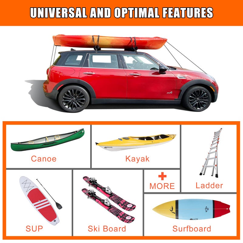 MeeFar Universal Car Soft Roof Rack Pads Luggage Carrier System for Kayak Surfboard SUP Canoe Include 2 Heavy Duty Tie Down Straps, 4 Tie Down Rope, 4 Quick Loop Strap and Storage Bag - Image 3