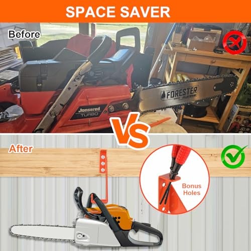 iulrtba 3 in 1 Chainsaw Holder 10" - Heavy Duty Chainsaw Wall Mount, 10 Gauge Steel Chain Saw Hanger for Garage Organization, Hefty Rack Storage Organizer for Chainsaw Accessories and Tools, 180lbs Capacity - Image 2