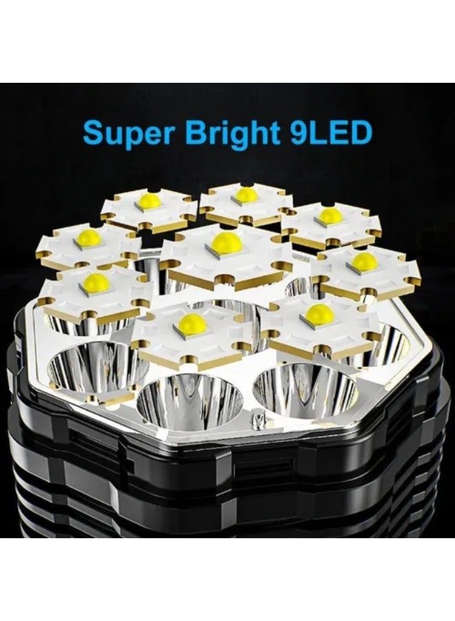 Forthcan 9-Core LED Rechargeable Flashlight, Powerful Long-Range Torch with Side Light, Waterproof Multi-Function Light for Outdoor, Emergency, Cycling, Patrol - Image 4