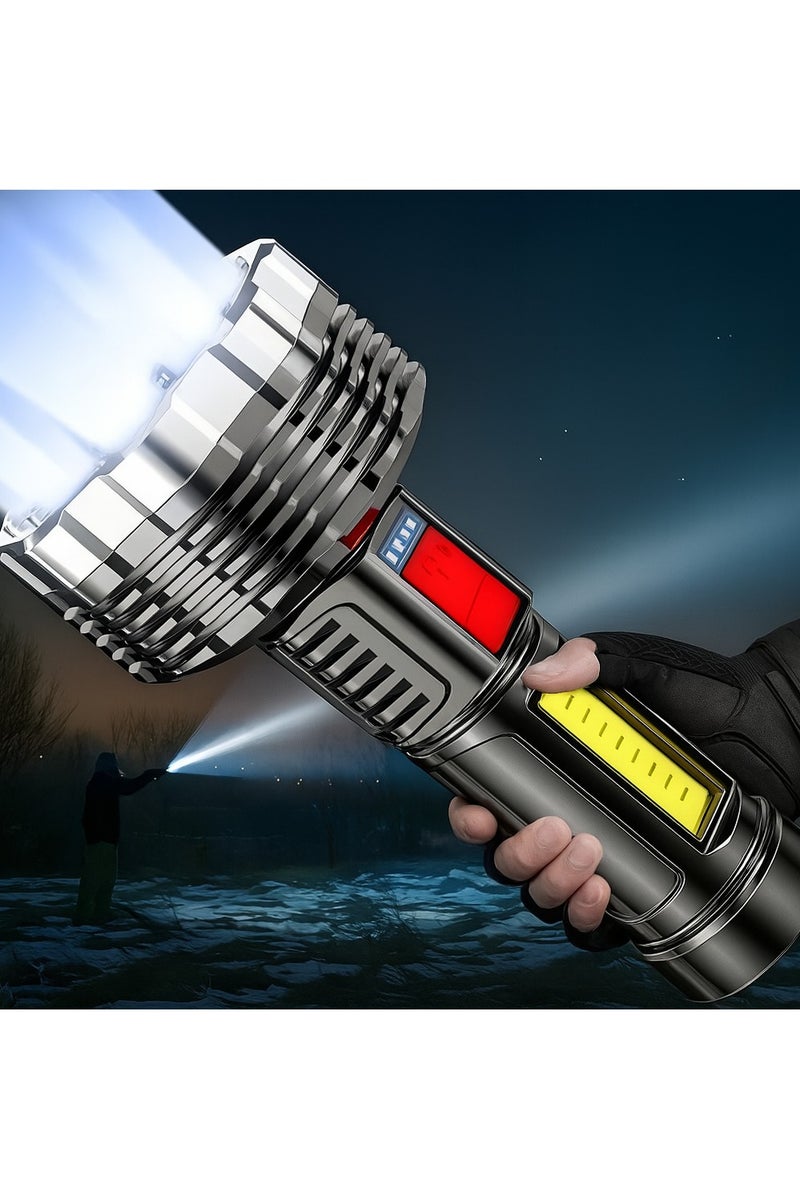 Forthcan 9-Core LED Rechargeable Flashlight, Powerful Long-Range Torch with Side Light, Waterproof Multi-Function Light for Outdoor, Emergency, Cycling, Patrol - Image 1