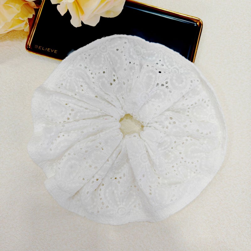 Generic Korean style double-layer skirt plaid hairpin hair ring heavy-duty hand-made design oversized headwear tied ponytail large intestine ring rubber band White lace hair tie