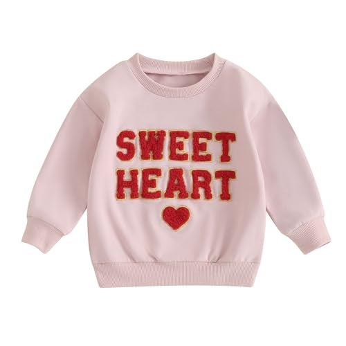 Lucikamy Toddler Baby Girl Boy Valentines Day Outfit Long Sleeve Letter Print Sweatshirt Shirt Infant Spring Clothes (Pink, 3-4 Years) - Image 1