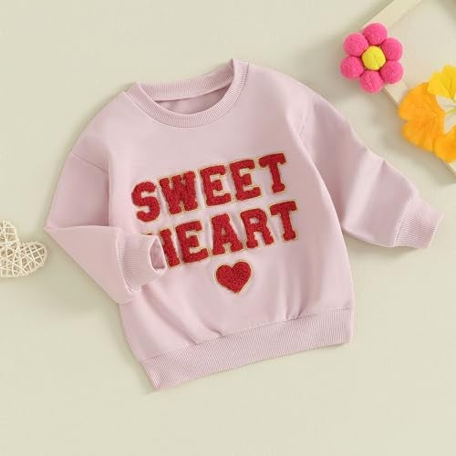 Lucikamy Toddler Baby Girl Boy Valentines Day Outfit Long Sleeve Letter Print Sweatshirt Shirt Infant Spring Clothes (Pink, 3-4 Years) - Image 3
