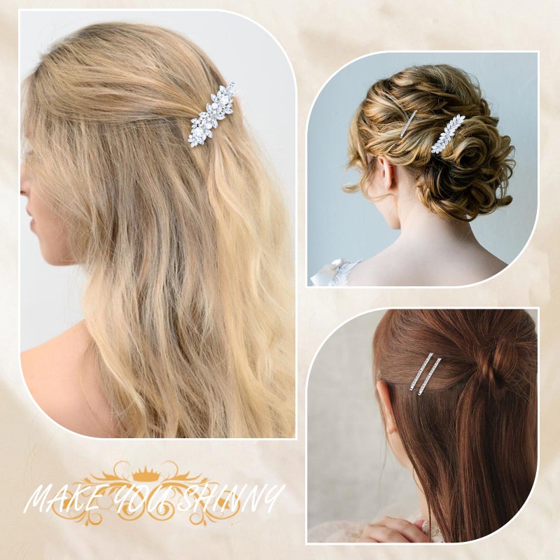 WHAVEL Hair Clips, 4Pcs Rhinestone Hair Pins for Women, Silver Bridal Barrettes, Wedding Hair Accessories for Bride Bridesmaid - Image 4