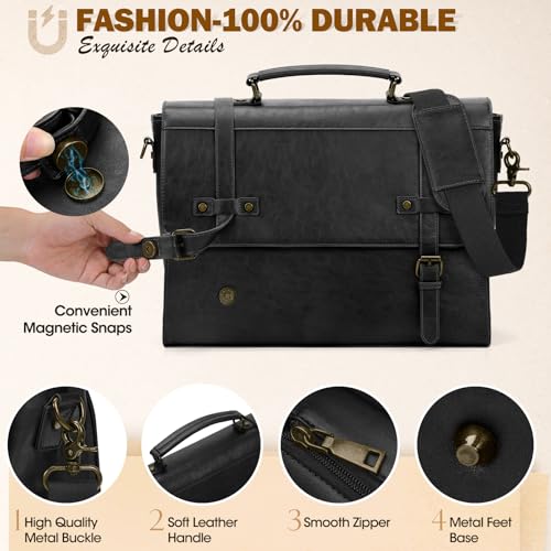 RAINSMORE Mens Messenger Bag 17 Inch Waterproof Vintage Leather Laptop Briefcase Large Laptop Bag Satchel Bag Computer Shoulder Bag for Office Business Travel College,Brown - Image 5