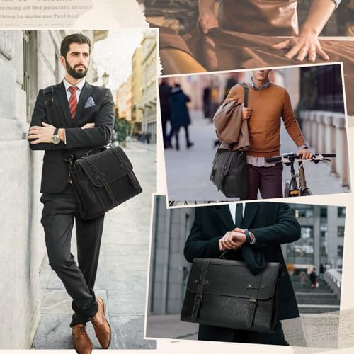 RAINSMORE Mens Messenger Bag 17 Inch Waterproof Vintage Leather Laptop Briefcase Large Laptop Bag Satchel Bag Computer Shoulder Bag for Office Business Travel College,Brown - Image 2