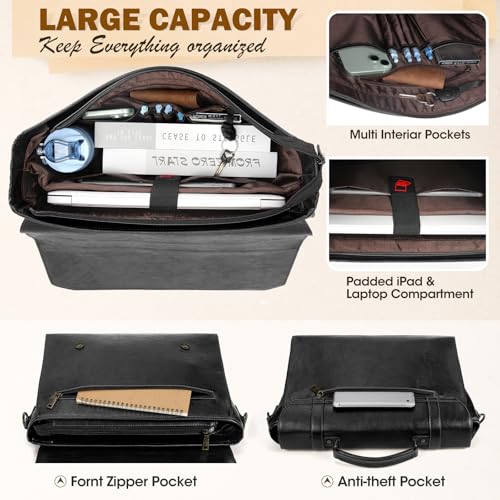 RAINSMORE Mens Messenger Bag 17 Inch Waterproof Vintage Leather Laptop Briefcase Large Laptop Bag Satchel Bag Computer Shoulder Bag for Office Business Travel College,Brown - Image 4