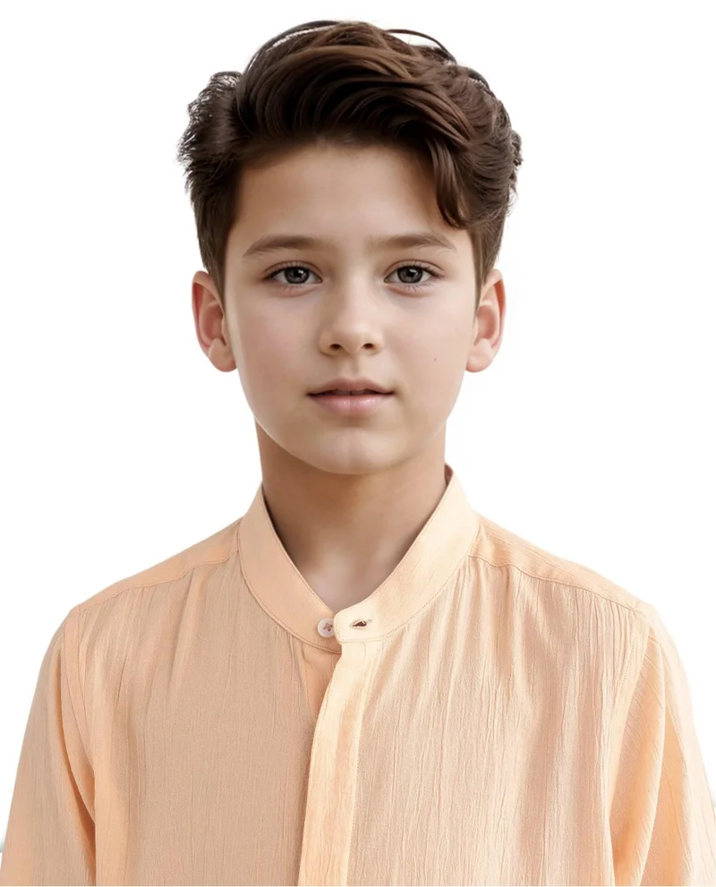 Rare Ones Rare Ones Kids Ines Light Orange Cotton Full Sleeve Spread Collar Solid Shirt