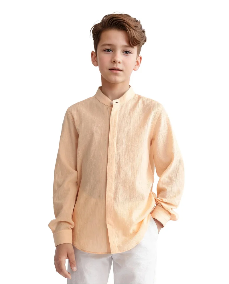 رير ونز Rare Ones Kids Ines Light Orange Cotton Full Sleeve Spread Collar Solid Shirt
