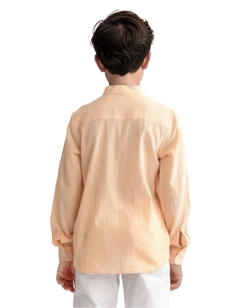 Rare Ones Rare Ones Kids Ines Light Orange Cotton Full Sleeve Spread Collar Solid Shirt