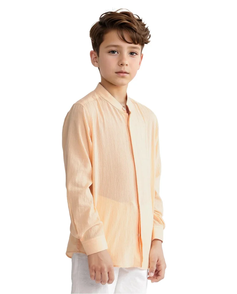 Rare Ones Rare Ones Kids Ines Light Orange Cotton Full Sleeve Spread Collar Solid Shirt