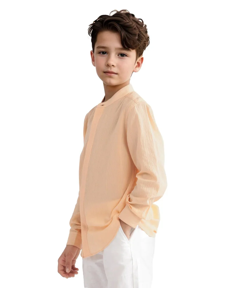 Rare Ones Rare Ones Kids Ines Light Orange Cotton Full Sleeve Spread Collar Solid Shirt