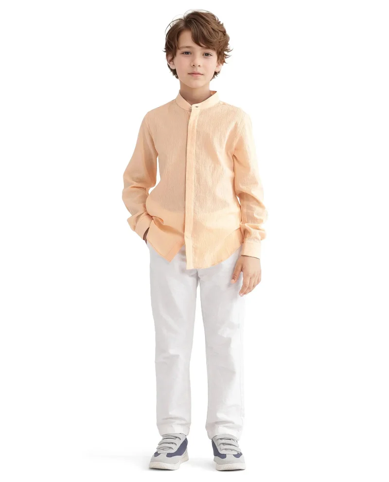 رير ونز Rare Ones Kids Ines Light Orange Cotton Full Sleeve Spread Collar Solid Shirt