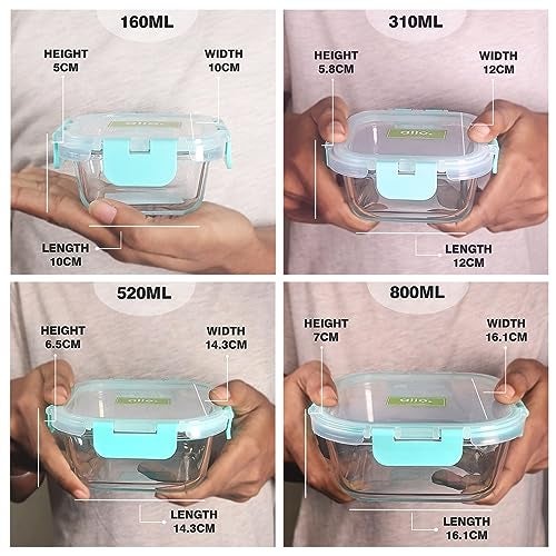 Allo Food Safe Glass Containers with Lids, Microwave Safe, Borosilicate Meal Prep Glass Food Storage Container for Kitchen,Set of 4 160ml,310ml,520ml,800ml - Image 5