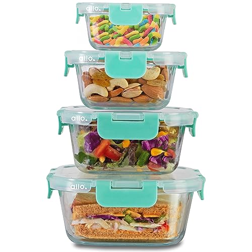 Allo Food Safe Glass Containers with Lids, Microwave Safe, Borosilicate Meal Prep Glass Food Storage Container for Kitchen,Set of 4 160ml,310ml,520ml,800ml - Image 1