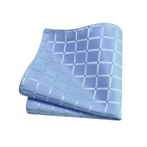 GUSLESON Baby Blue Mens Plaid Checkered Wedding Necktie Pocket Square Cufflinks and Lapel Pin Brooch Set (IN6104-06) - Image 4