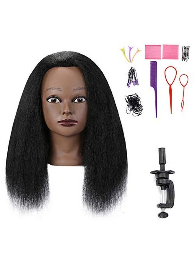 SOPHIRE 16" 100% Real Hair Mannequin Head With Stand Hairdresser Cosmetology Mannequin Manikin Training Practice Doll Head For Braiding Hairstyling Black - Image 2