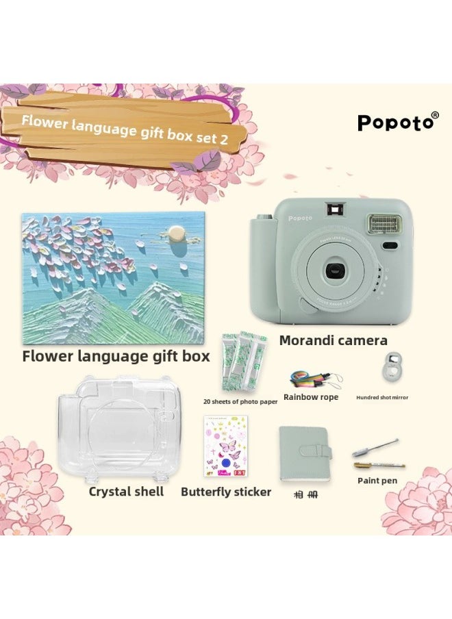 Generic Portable High-value Home-made Porter Camera With Exquisite Gift Box Cute Student-value Photo Paper Real Machine-Body Color:Morandi + Crystal Shell Photo Album Back Rope + 20-phase Paper Set 2  - Image 1