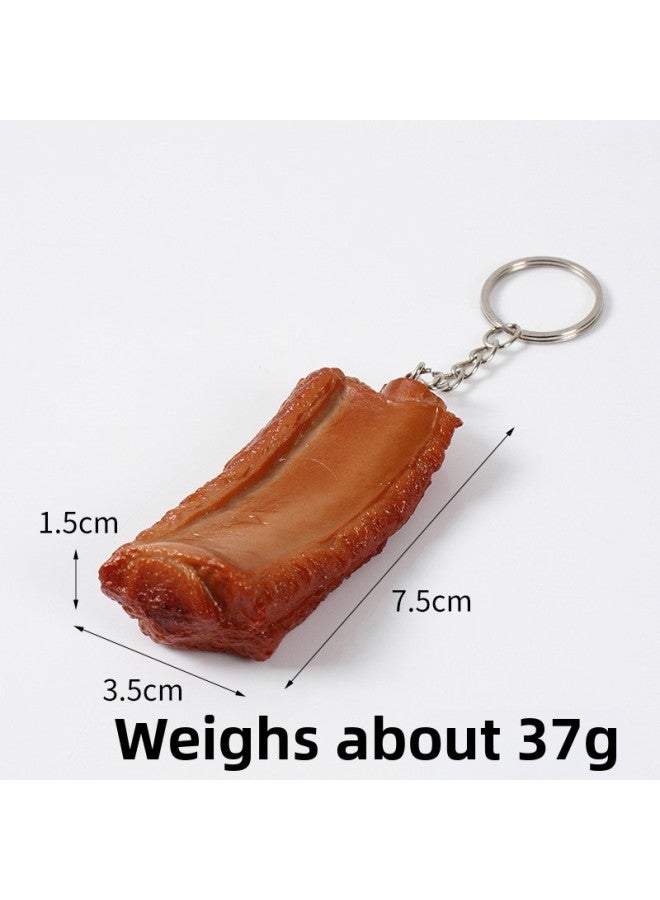 PVC Simulation Ribs Model Creative Simulation Food Play Key Chain Bag Pendant Simulation Food Row Pendant-Color:Long Braised Pops-Normal Keychain-Specifications:7.5cm*3.5cm  - Image 1