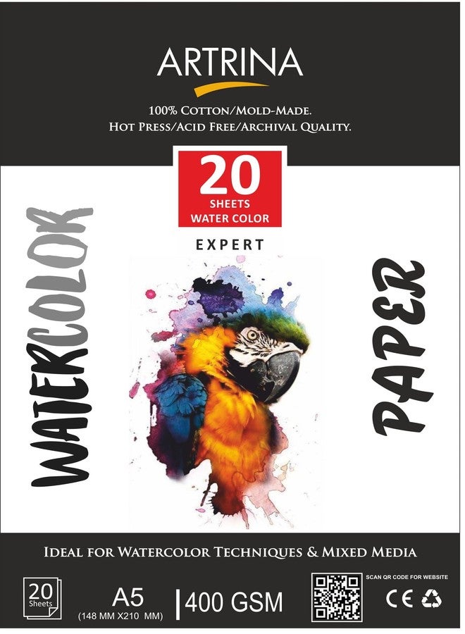 EASCAN ART Artrina 400GSM, A4 Watercolor Paper Loose (20 Sheets) Cold Press, Textured Paper for Water Color Painting for fine Detailed Work & Sketching Paper for Artists & Kids, A4, 400GSM. - Image 1