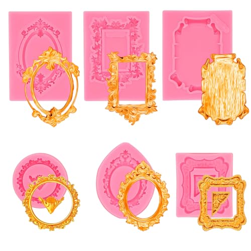 QIOOLEEO 6 PCS Baroque Frame Molds Silicone, Picture Frame Chocolate Mold and Resin Frame Mold for Fondant, Clay Molds for Crafts, Cake Decorating, Cupcake Topper, Chocolate, Candy, Polymer Clay - Image 1