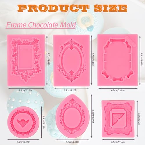 QIOOLEEO 6 PCS Baroque Frame Molds Silicone, Picture Frame Chocolate Mold and Resin Frame Mold for Fondant, Clay Molds for Crafts, Cake Decorating, Cupcake Topper, Chocolate, Candy, Polymer Clay - Image 2