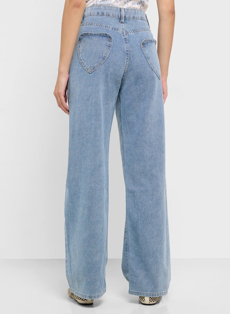 جينجر جينز بخصر عالٍ بقصة مستقيمة وجيب على شكل قلب - Image 3