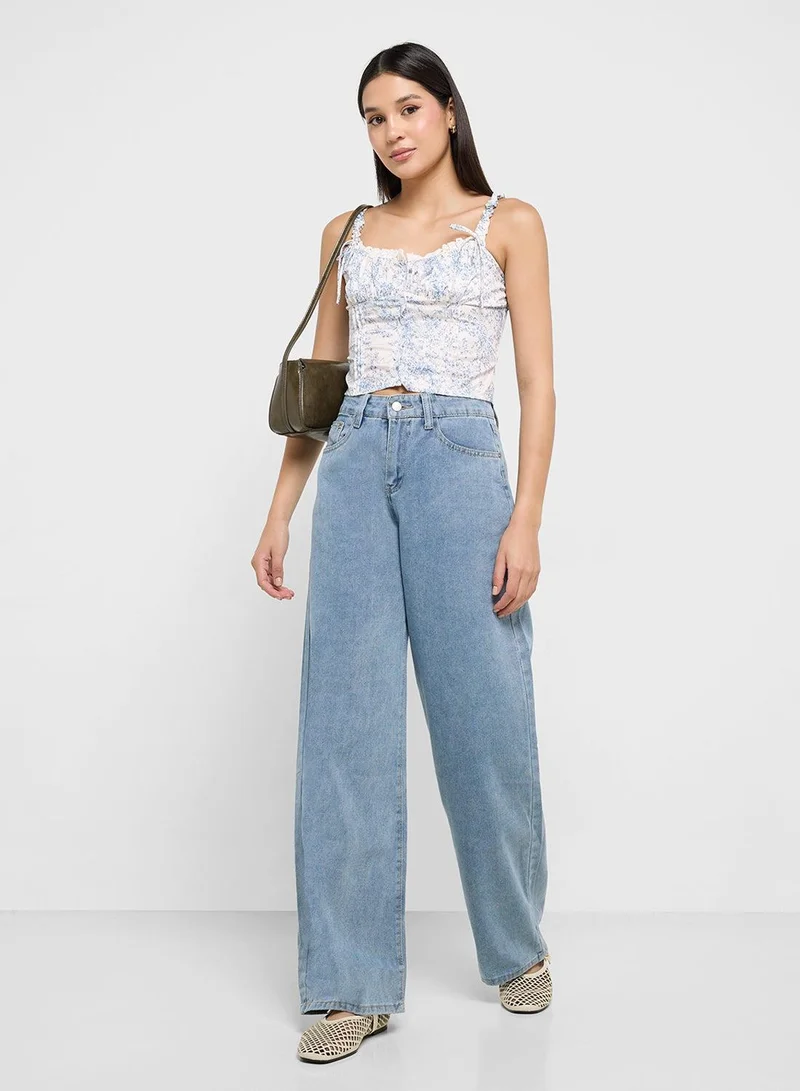 Ginger BLUE High Rise Straight Fit Jeans With Heart Pocket for Women | Best Price UAE
