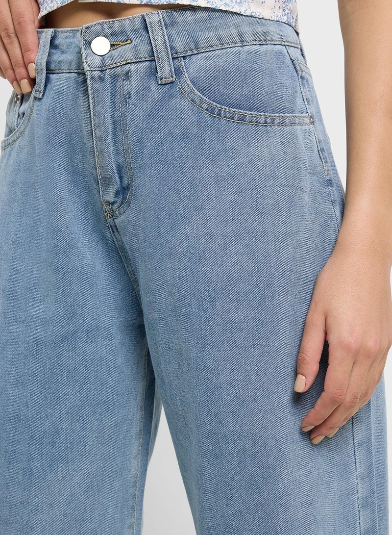 Ginger BLUE High Rise Straight Fit Jeans With Heart Pocket for Women | Best Price UAE