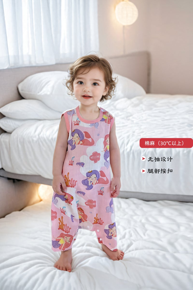 Superman Doudou Spring and Summer Thin Baby Gauze Sleeping Bag Baby Short-sleeved Leg Kick-proof Quilt for Middle and Big Children All Seasons Mermaid-cotton and linen vest 