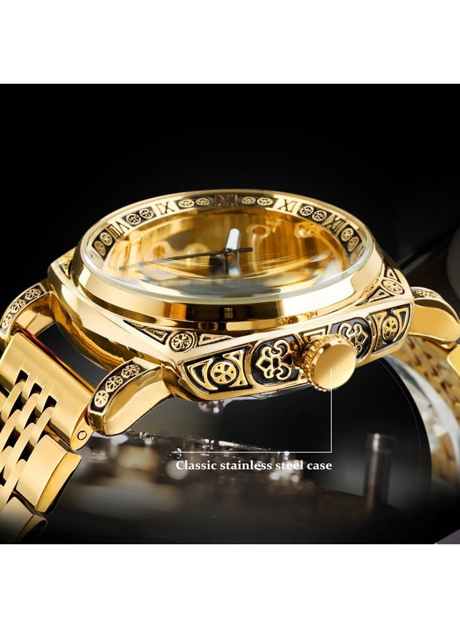FORSINING Watches for Man, Square Retro Mechanical Watch Self-Wind Carved, Skeleton Automatic Watches Vintage Leather Strap Wristwatch, Yellow-LL - Image 3
