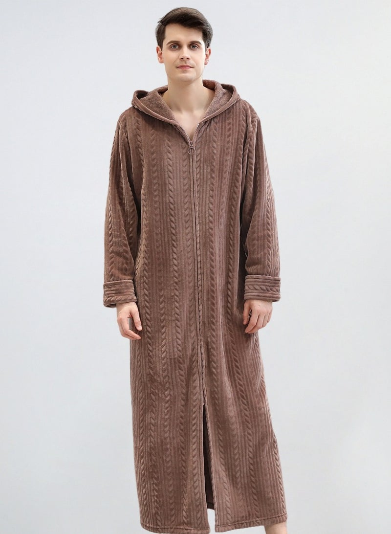 إسكدنيا جنس واحد الشتاء طويل سميكة زيبر فستان ليلي فلانيل غطاء رداء حمام بيجاما بني - Image 1