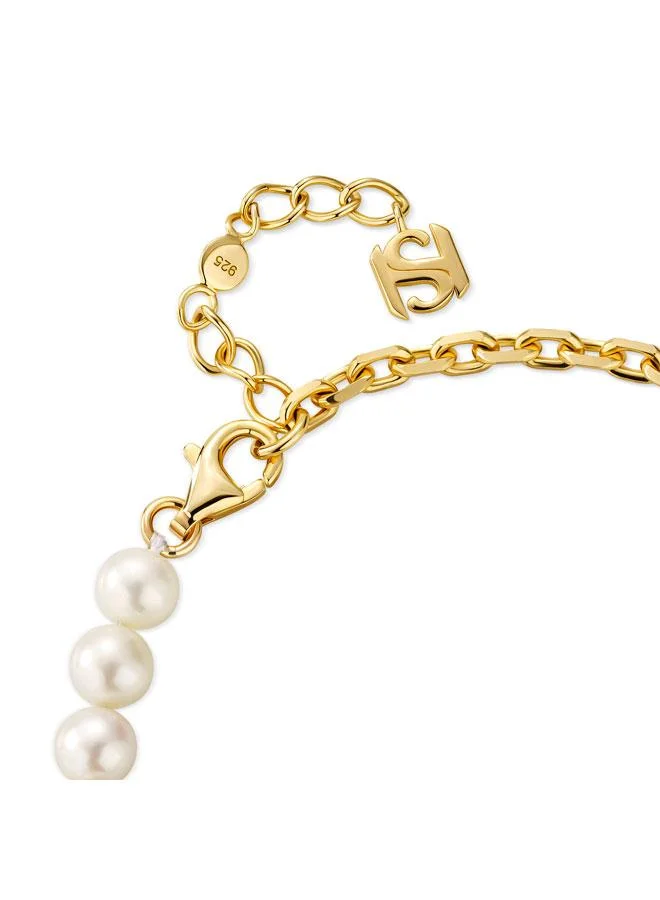 سانت هونور Pont Des Arts Half Gold Plated and Half Pearls Bracelet for Women's
