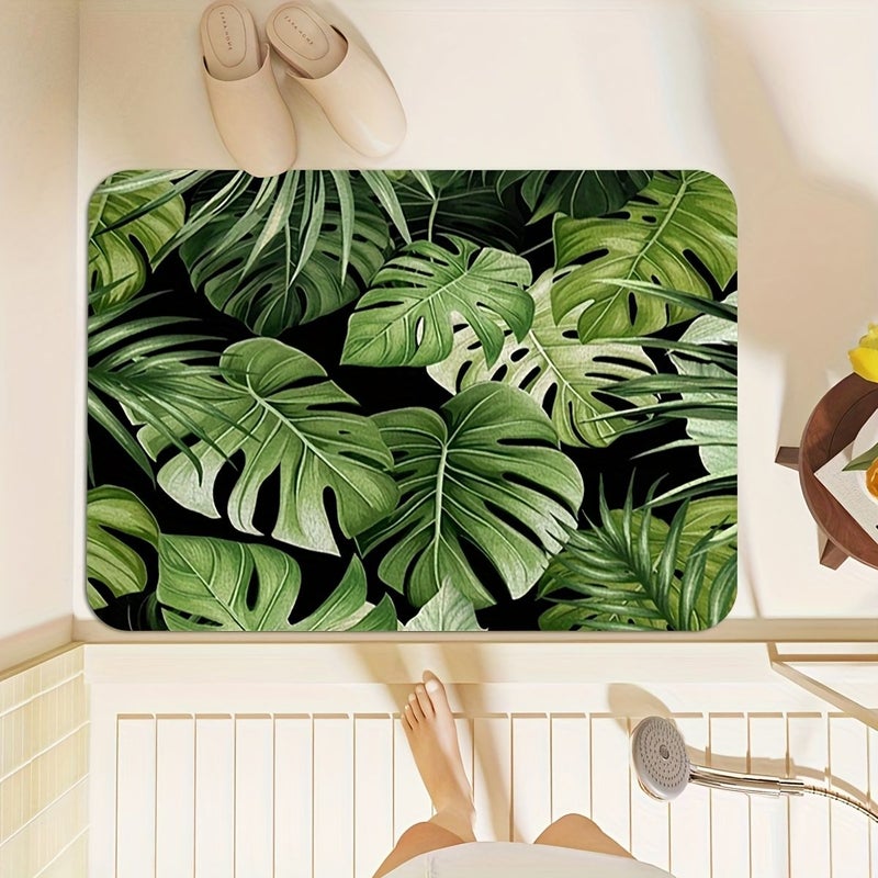 سجادة حمام بتصميم أوراق استوائية وزهور زاهية مقاس 19.69×31.5 بوصة، ديكور ناعم لأرضية المنزل - Image 1