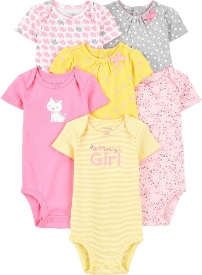 Simple Joys by Carter's Baby Girls' Short-sleeve Bodysuit, Pack of 6, Pink/Yellow, 24 Months - Image 1