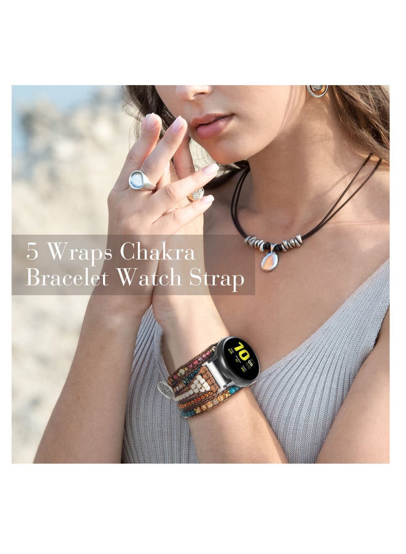 SYOSI, Bohemian Watch Band Compatible with Samsung Galaxy Watch 3 45mm 46mm and Gear S3, Colorful Agate Woven Retro Multi-layer Winding Watch Replacement Strap for Women Men - Image 3