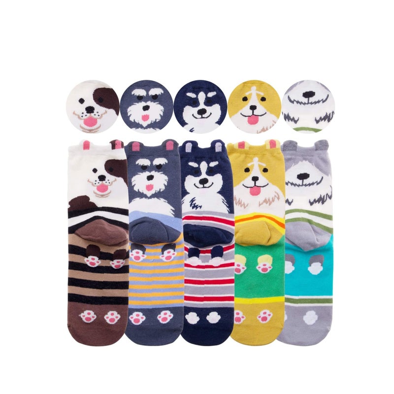 Barakah Cute Animal Socks for Women Girls 5 Pairs, Funny Dog Socks and Cool 100% Cotton Art Painting Cat Socks Women Casual Crew Socks Funny Lovely Pattern - Image 4