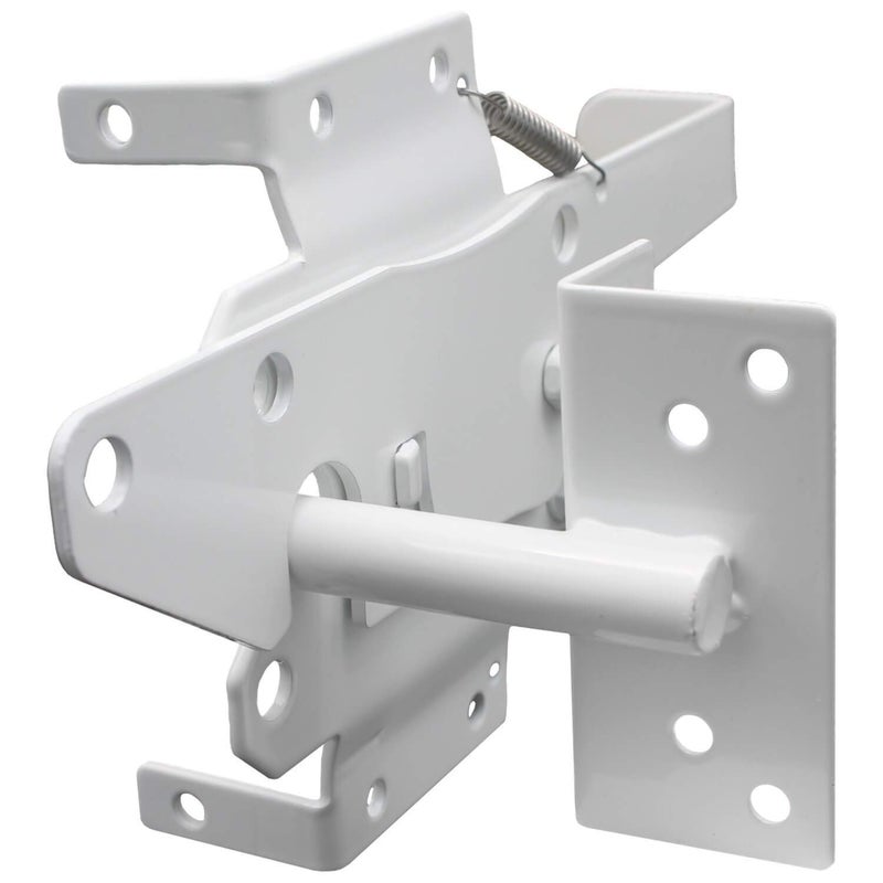 Jake Sales Vinyl Gate Latch White for Vinyl Wood PVC etc Fencing Fence Gate Latch wMounting Hardware Gate Latches Have a 90 Degree Bracket Resulting in a Positive Latch to Gate Connection