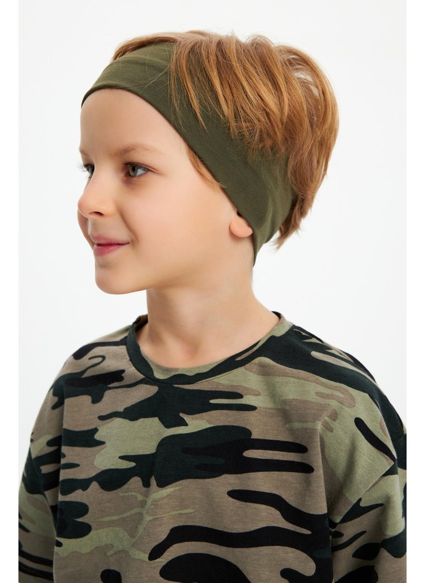 Babygiz Khaki-Camouflage Boy's Cotton Combed Oversize Camouflage T-Shirt Bandana Double Suit  - Image 3