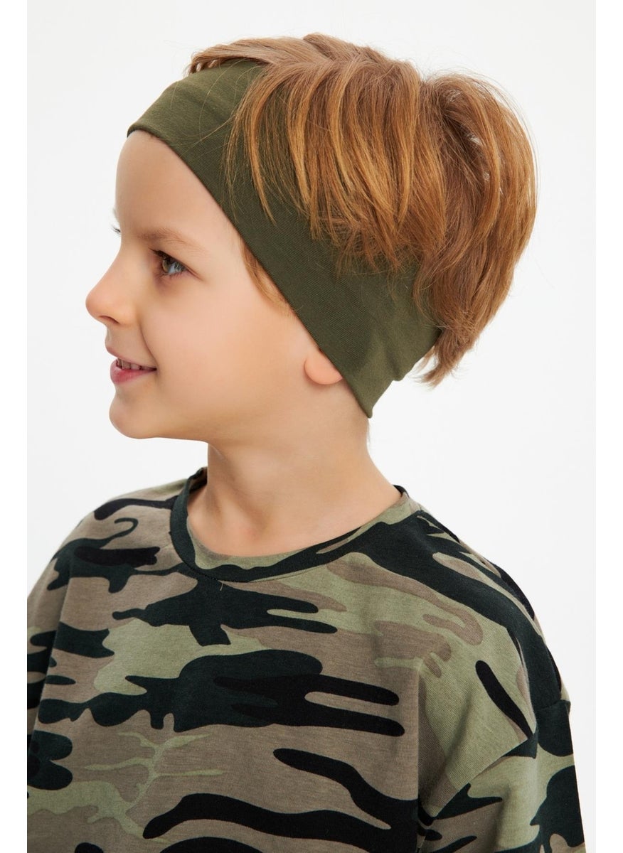 Babygiz Khaki-Camouflage Boy's Cotton Combed Oversize Camouflage T-Shirt Bandana Double Suit  - Image 2