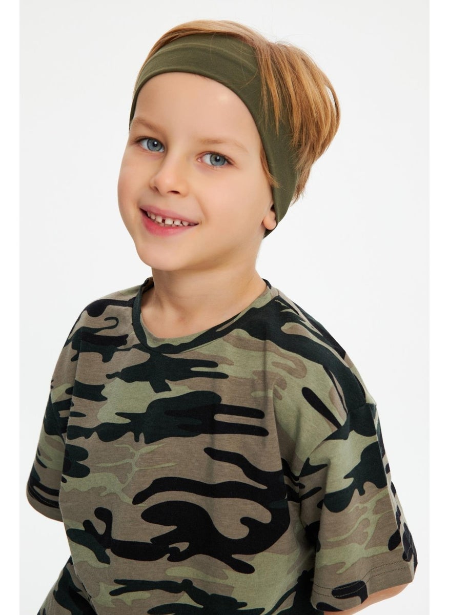 Babygiz Khaki-Camouflage Boy's Cotton Combed Oversize Camouflage T-Shirt Bandana Double Suit  - Image 4