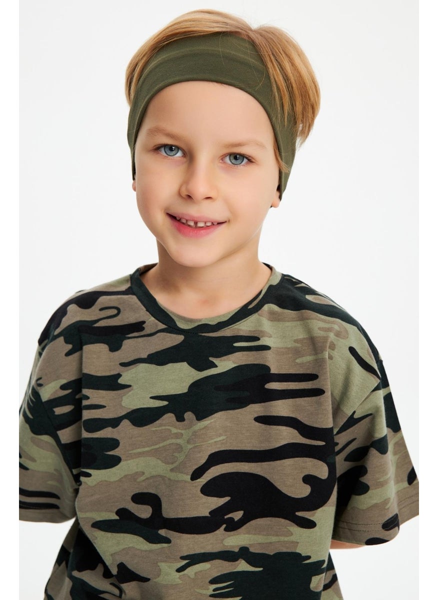 Babygiz Khaki-Camouflage Boy's Cotton Combed Oversize Camouflage T-Shirt Bandana Double Suit  - Image 5