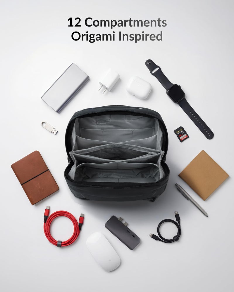 Destinio Waterproof Padded Gadget Organizer - Tech Pouch for USB Cable, Travel Adapter, Laptop Mobile Charger, Power Bank, Ear Phones,Hard Disk, Digital Electronic Accessories Organiser Bag (Black) - Image 2