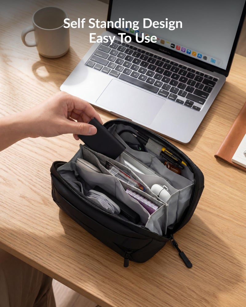 Destinio Waterproof Padded Gadget Organizer - Tech Pouch for USB Cable, Travel Adapter, Laptop Mobile Charger, Power Bank, Ear Phones,Hard Disk, Digital Electronic Accessories Organiser Bag (Black) - Image 5