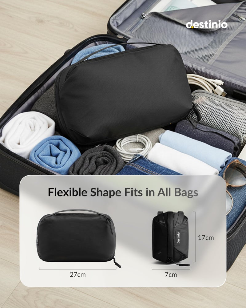 Destinio Waterproof Padded Gadget Organizer - Tech Pouch for USB Cable, Travel Adapter, Laptop Mobile Charger, Power Bank, Ear Phones,Hard Disk, Digital Electronic Accessories Organiser Bag (Black) - Image 4