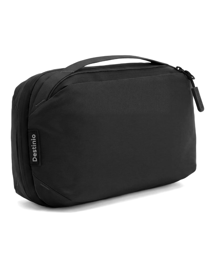 Destinio Waterproof Padded Gadget Organizer - Tech Pouch for USB Cable, Travel Adapter, Laptop Mobile Charger, Power Bank, Ear Phones,Hard Disk, Digital Electronic Accessories Organiser Bag (Black) - Image 1