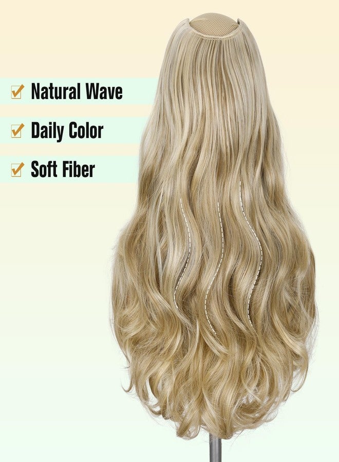 FAVE 20 Inches Clip in Hair Extensions Synthetic Blonde Highlight Hair Extension Long Wavy Hair Extensions Upgrade V-shape Clip in Hair Extension Soft and Invisible - Image 4